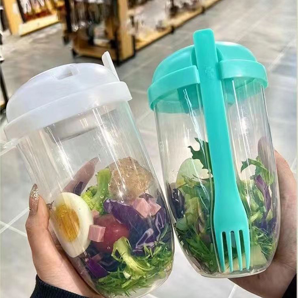 Meal Prep Jar - شاكر سلطة زجاجي محمول مع شوكة