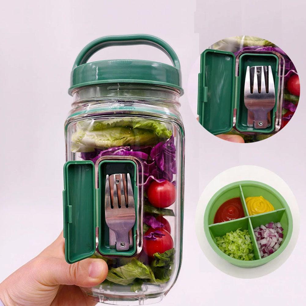 وعاء سلطة محمول مع شوكة وطبقة  - مراجعة Meal Prep Jar وسعره
